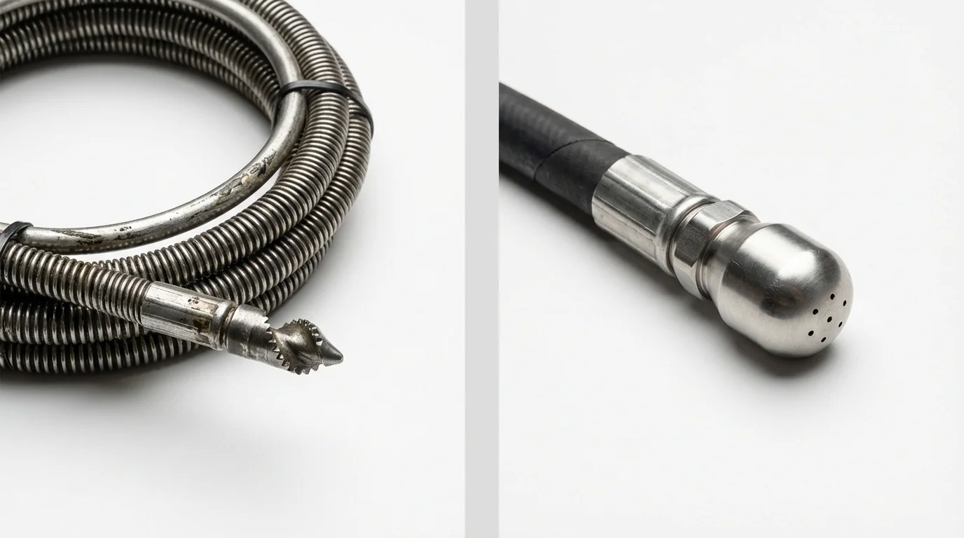 Drain snake cable and hydro jetting nozzle used for drain cleaning in Lockeford, CA