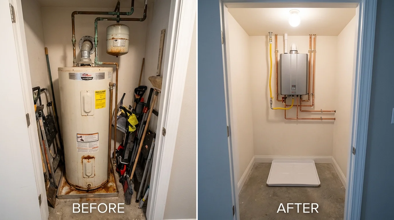 Tank water heater versus wall-mounted tankless unit comparison for Lockeford, CA homeowners