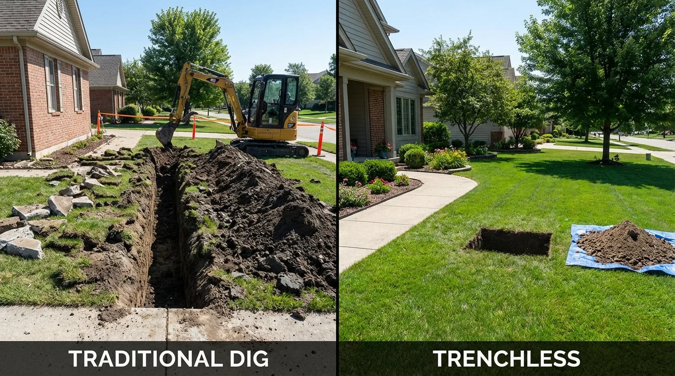 Trenchless sewer repair with minimal yard damage versus traditional excavation in Lockeford, CA